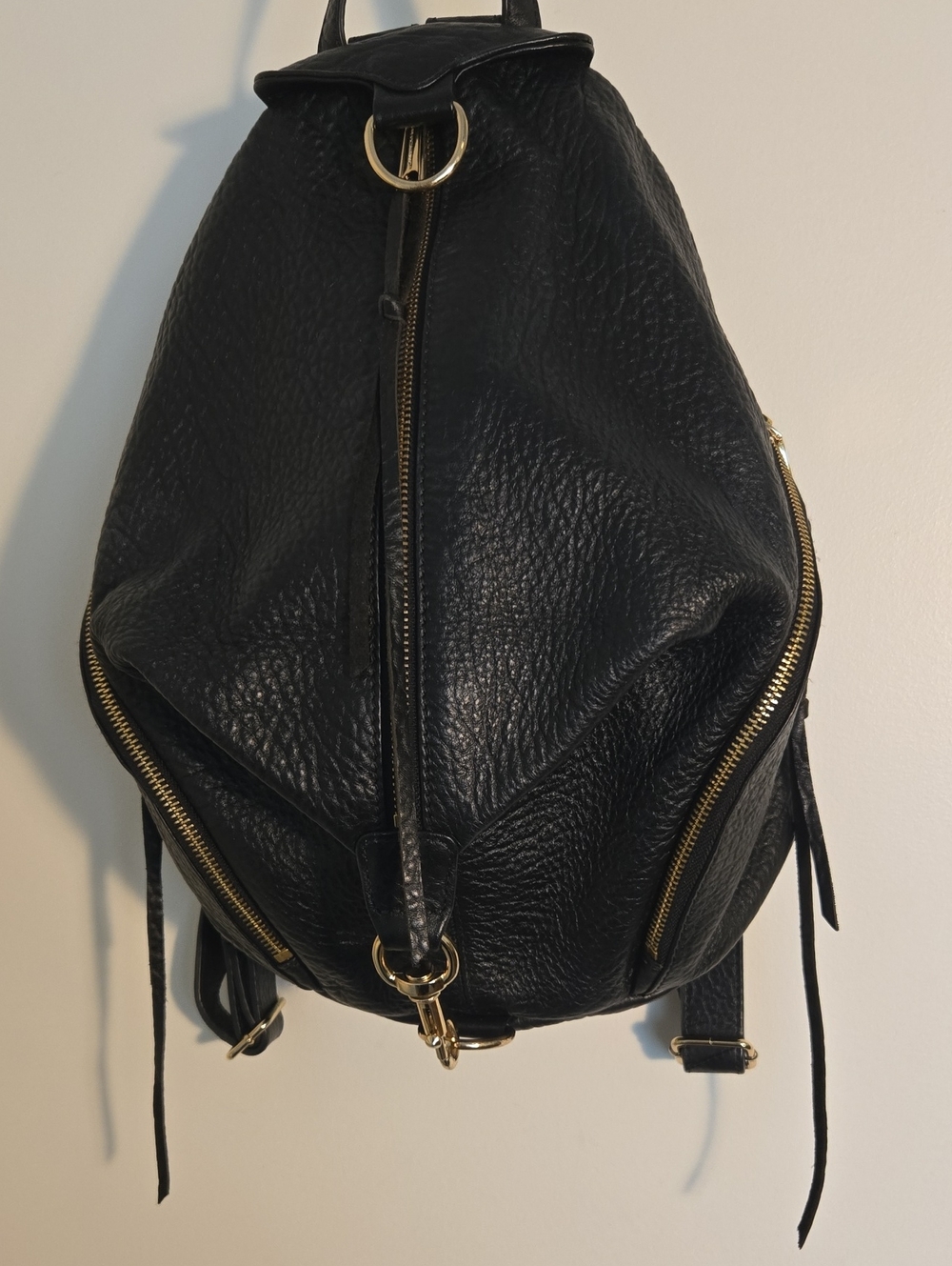 Rebecca Minkoff Julian Backpack | Black Pebbled Leather | Gold Hardware